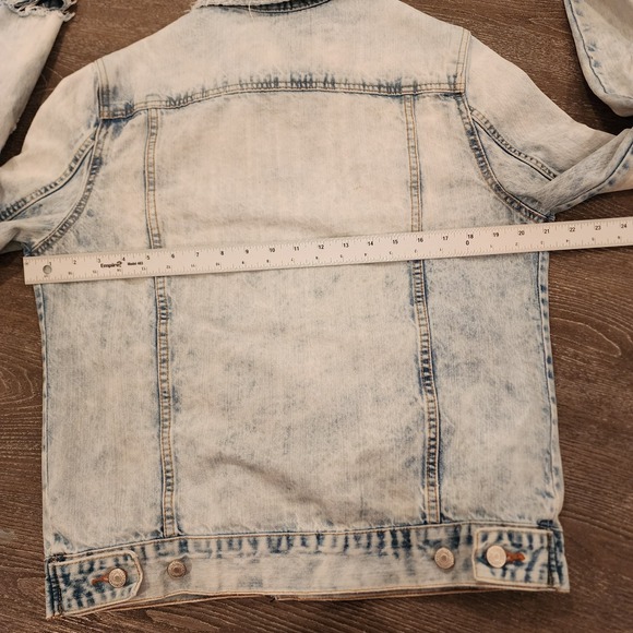 Aeropostale Denim Jacket Men M Light Acid Wash Thrashed Distressed Y2K Grunge - Picture 15 of 16